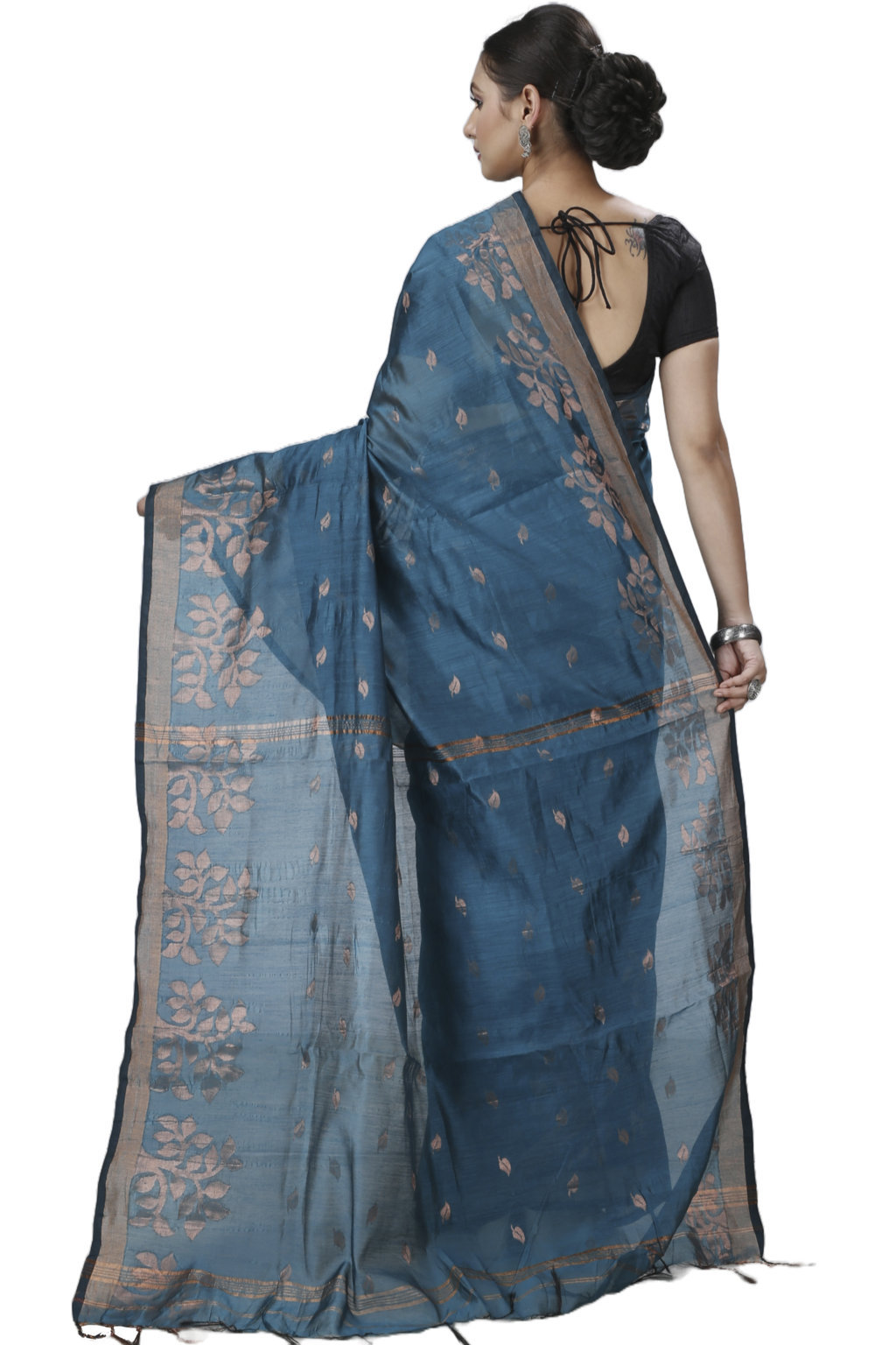 Botel Green Blended Cotton Tina Hand Loom Saree (1216)